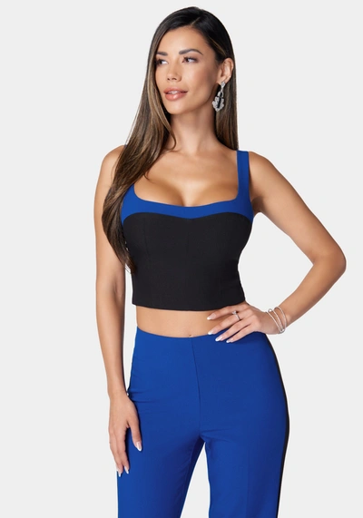 Bebe Tailored Contrast Woven Twill Bustier In Galactic Cobalt,black