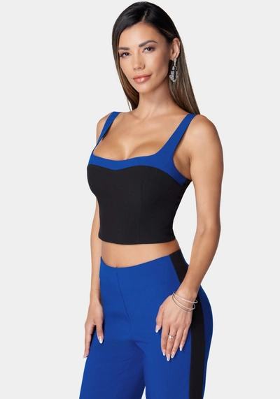 Bebe Tailored Contrast Woven Twill Bustier In Galactic Cobalt,black