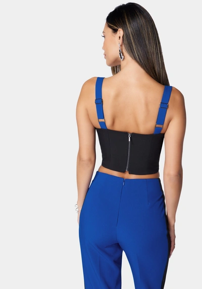 Bebe Tailored Contrast Woven Twill Bustier In Galactic Cobalt,black