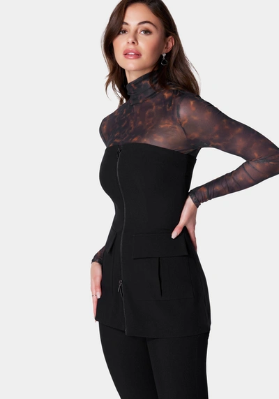 Bebe Tailored Patch Pocket Zip Front Vest In Black