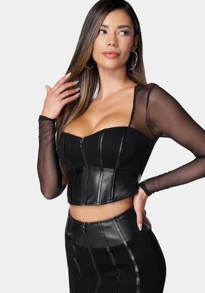 Shop Bebe Vegan Leather Combo Pdr Bustier Top In Black