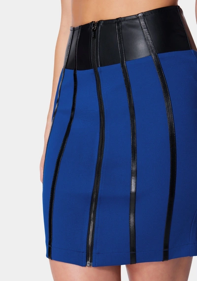 Shop Bebe Vegan Leather Combo Pdr Skirt In Galactic Cobalt
