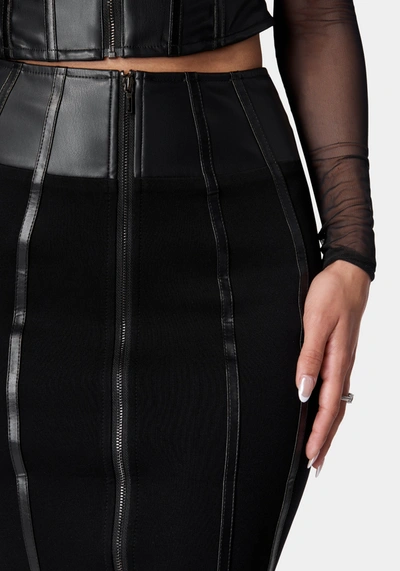 Shop Bebe Vegan Leather Combo Pdr Skirt In Black