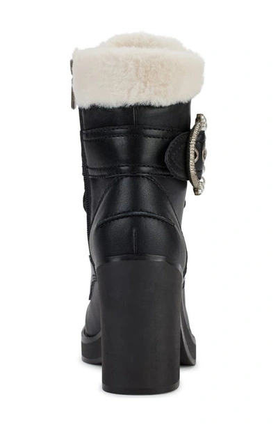 Shop Karl Lagerfeld Dottie Platform Boot With Faux Fur Trim In Black/ Natural