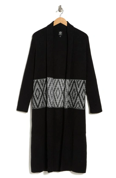 Bobeau Diamond Pattern Shawl Cardigan In Black/ Ivory