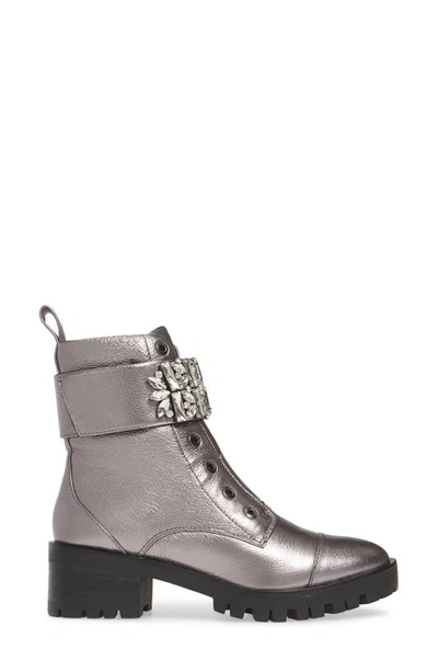 Shop Karl Lagerfeld Pippa Crystal Embellished Platform Boot In Silver Leather