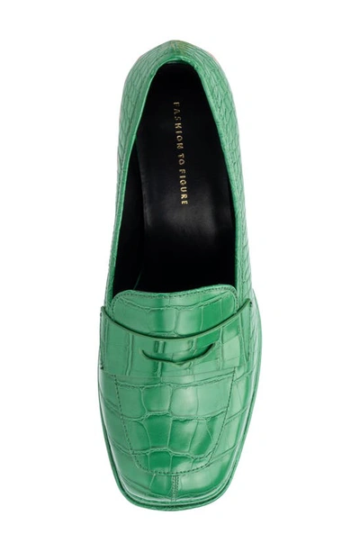 Fashion To Figure Madelyn Croc Embossed Platform Loafer Pump In Green Croc