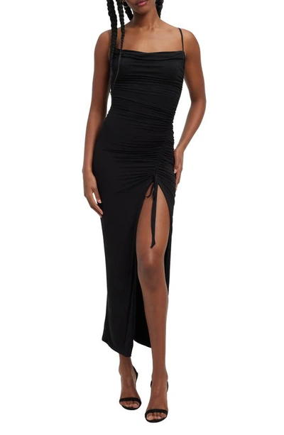 Shop Good American Weightless Cowl Neck Ruched Body-con Dress In Black001