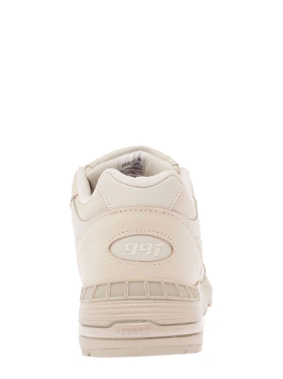 Shop New Balance '991' Beige Panelled Sneakers With Logo Patch In Leather And Fabric Man In White