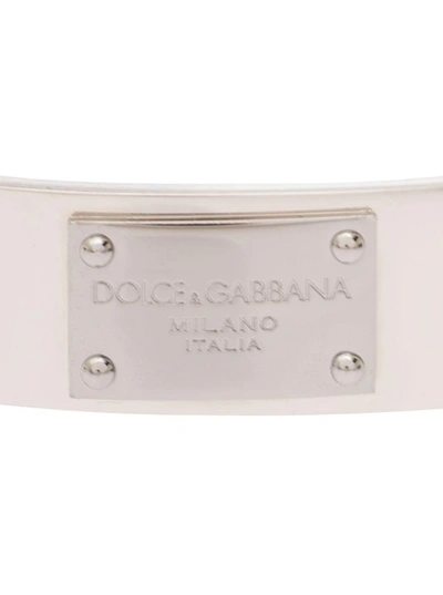 Shop Dolce & Gabbana Silver-colored Bracelet With Logo Plaque In Brass Man In Grey