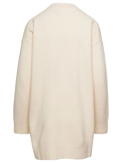 Jil Sander Oversized White Crewneck Sweater With Shorter Hem At The Front In Wool Woman In White