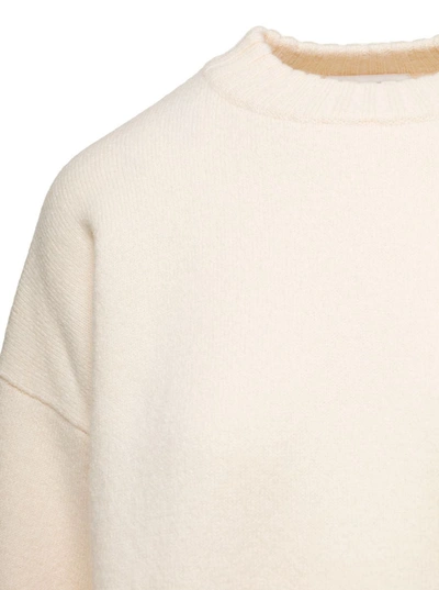 Jil Sander Oversized White Crewneck Sweater With Shorter Hem At The Front In Wool Woman In White