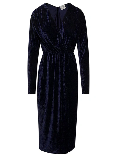 Shop Forte Forte Midi Blue Wrap Dress With V Neckline In Crushed Velvet Woman