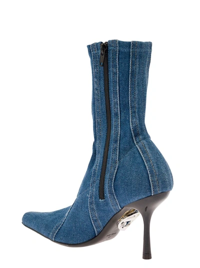 Shop Diesel 'd-eclipse' Light Blue Socks Boots With Macro Oval D Logo In Stretch Cotton Denim Woman