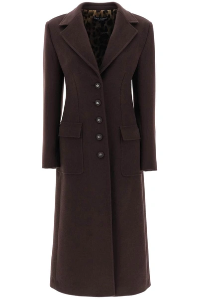 Shop Dolce & Gabbana Shaped Coat In Wool And Cashmere In Brown