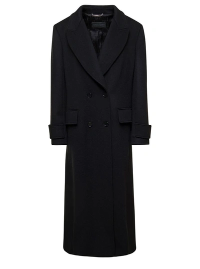 Shop Alberta Ferretti Long Black Double-breasted Coat With Tonal Buttons In Wool And Cashmere Woman
