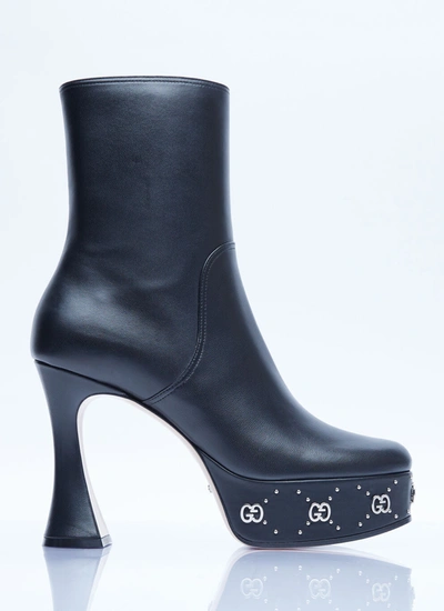 Shop Gucci Women Gg Studs Platform Boots In Black