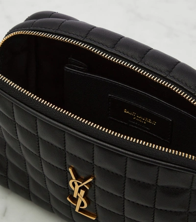 Shop Saint Laurent Women Mini Cassandre Leather Camera Bag In Black