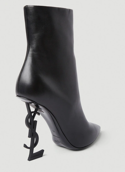 Shop Saint Laurent Women Opyum Logo High Heeled Boots In Black