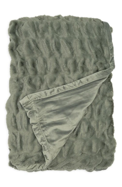 Shop Northpoint Ruched Reversible Faux Fur Throw Blanket In Olive