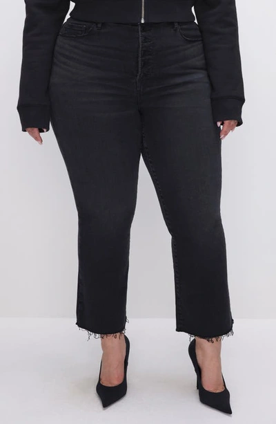Shop Good American Good Legs Button Fly Crop Mini Bootcut Jeans In Black267