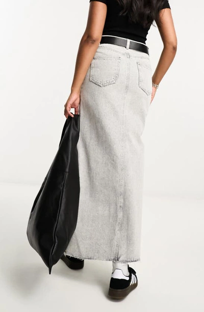 Shop Asos Design Denim Maxi Skirt In Grey