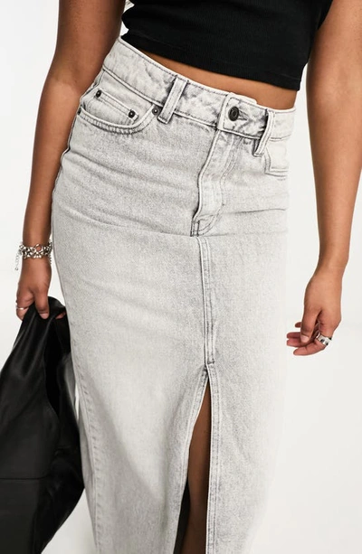 Shop Asos Design Denim Maxi Skirt In Grey