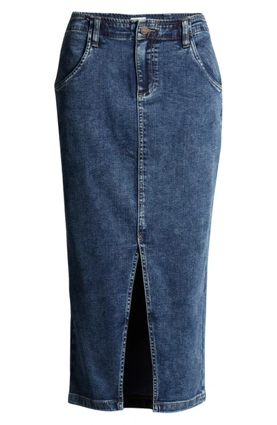 Shop Wash Lab Denim Daily Slit Denim Midi Skirt In Shine Blue