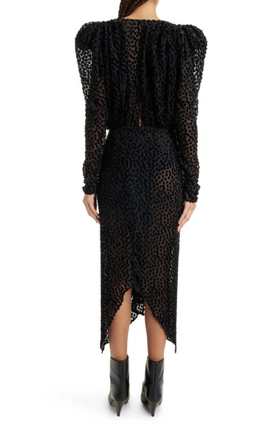 Shop Isabel Marant Maray Velvet Dot Long Sleeve Midi Dress In Black