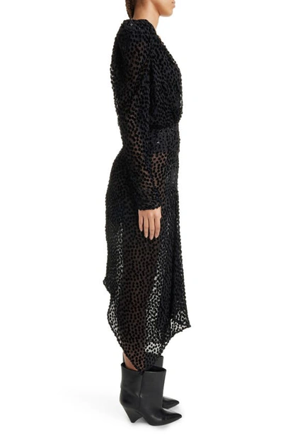 Shop Isabel Marant Maray Velvet Dot Long Sleeve Midi Dress In Black