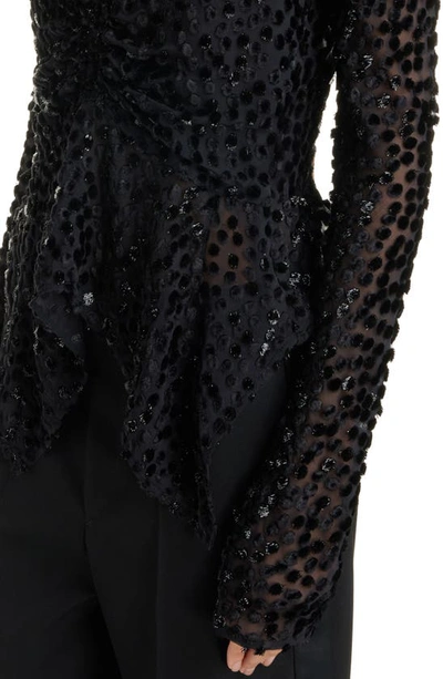 Shop Isabel Marant Ulietta Metallic Velvet Burnout Long Sleeve Blouse In Black