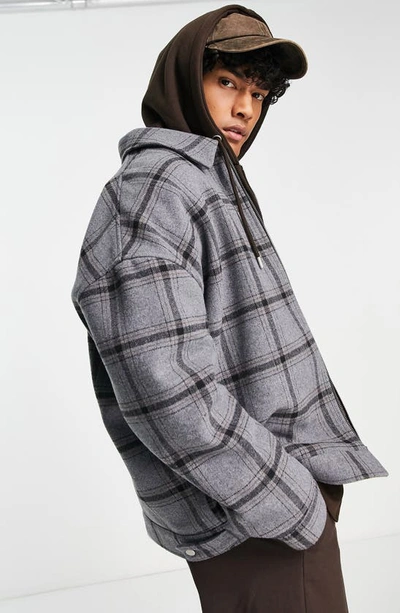 Shop Asos Design Check Oversize Harrington Jacket In Grey