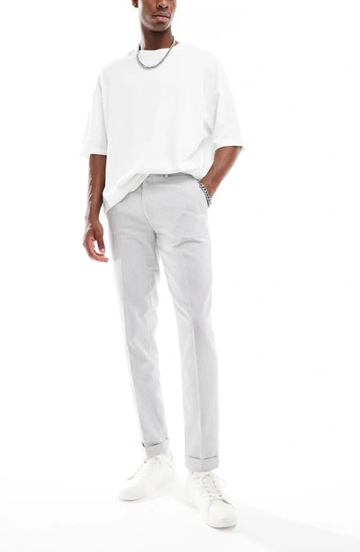 Shop Asos Design Smart Slim Fit Trousers In Grey