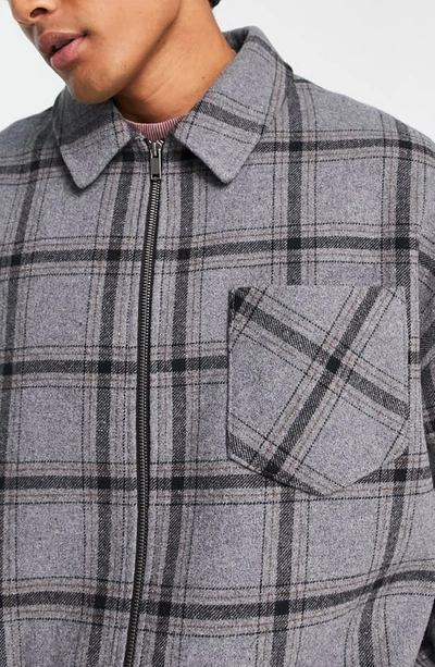 Shop Asos Design Check Oversize Harrington Jacket In Grey
