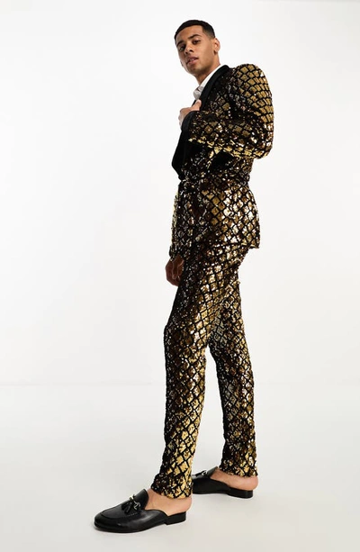 Shop Asos Design Skinny Fit Sequin Suit Trousers In Gold