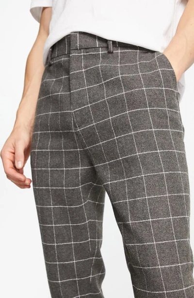 Shop Asos Design Windowpane Tapered Smart Trousers In Charcoal