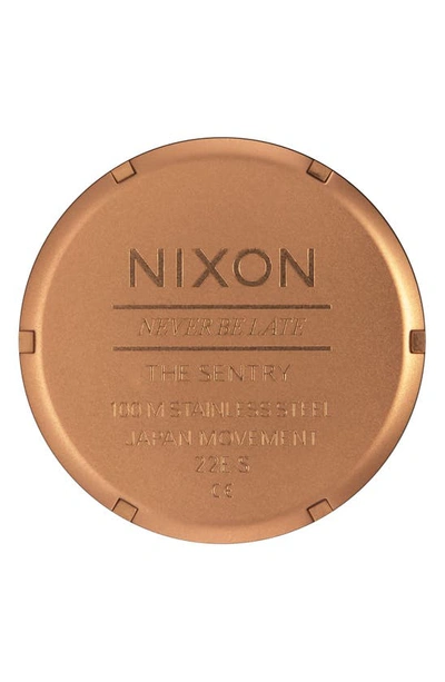 Shop Nixon The Sentry Leather Strap Watch, 42mm In Bronze / Black