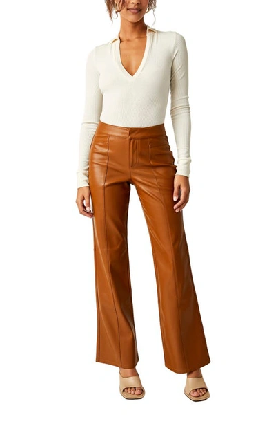 Shop Free People Uptown High Waist Faux Leather Flare Pants In Brown