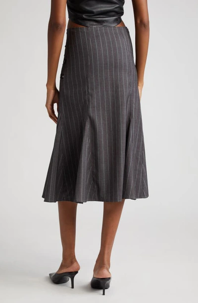 Shop Miaou Alma Pinstripe Buckle Strap Skirt In Dark Gray Stripe