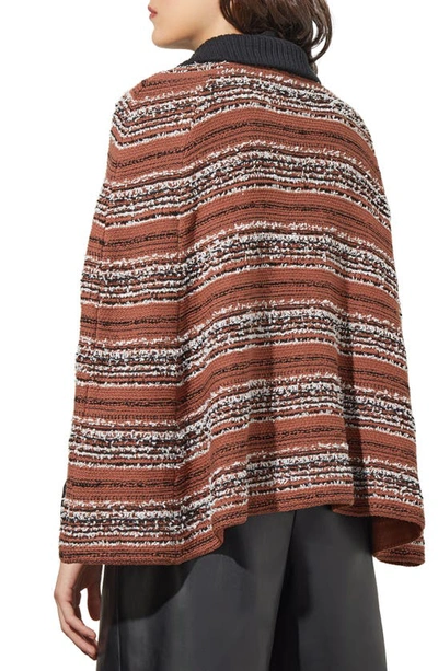 Shop Ming Wang Zip Front Knit Cape In Chestnut/ Black/ Ivory
