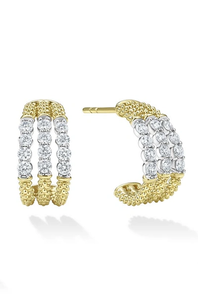 Lagos 18k Gold Signature Caviar Superfine Half Hoop Earrings In Gold