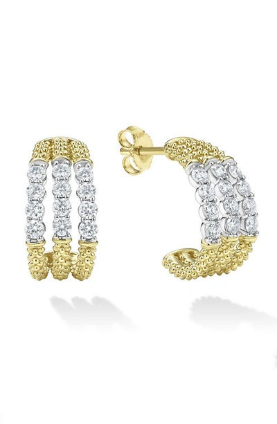Lagos 18k Gold Signature Caviar Superfine Half Hoop Earrings In Gold
