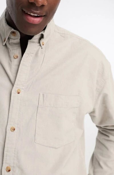 Shop Asos Design Oversize Corduroy Button-down Shirt In Stone