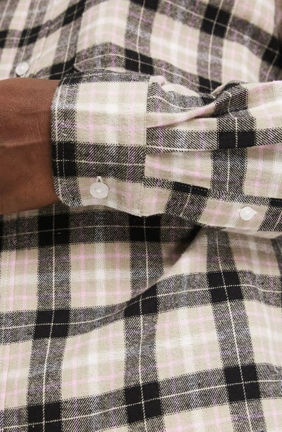Shop Asos Design '90s Check Oversize Flannel Button-down Shirt In Beige