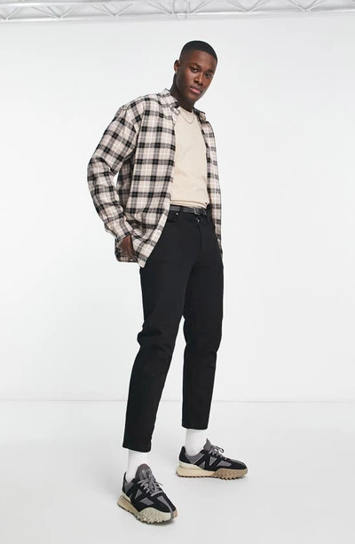 Shop Asos Design '90s Check Oversize Flannel Button-down Shirt In Beige