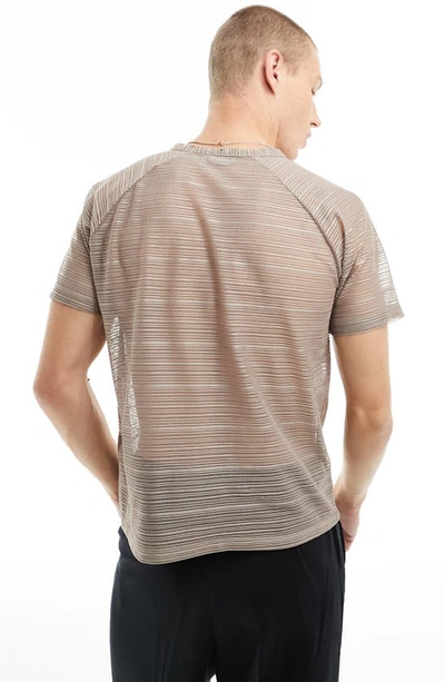 Shop Asos Design Stripe Raglan Sleeve Mesh T-shirt In Brown