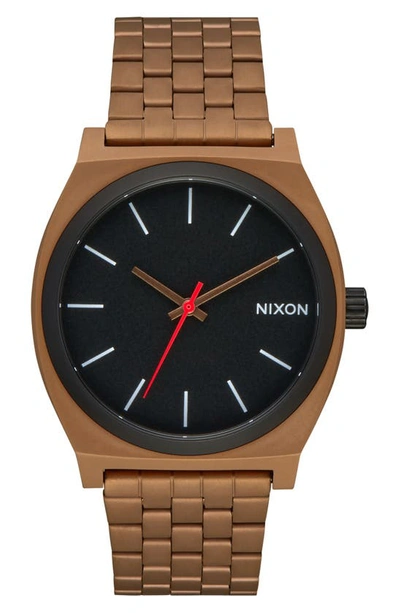 Shop Nixon The Time Teller Bracelet Watch, 37mm In Bronze / Black