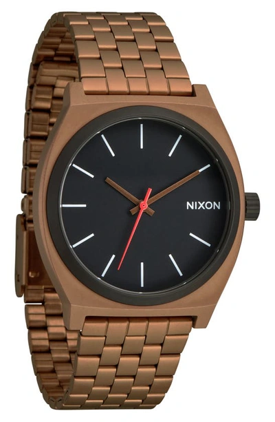 Shop Nixon The Time Teller Bracelet Watch, 37mm In Bronze / Black
