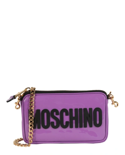 Shop Moschino Leather Logo Shoulder Bag In Purple