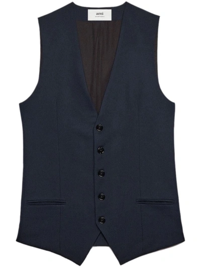 Shop Ami Alexandre Mattiussi Ami Paris Tailored Wool Vest Waistcoat In Night Blue